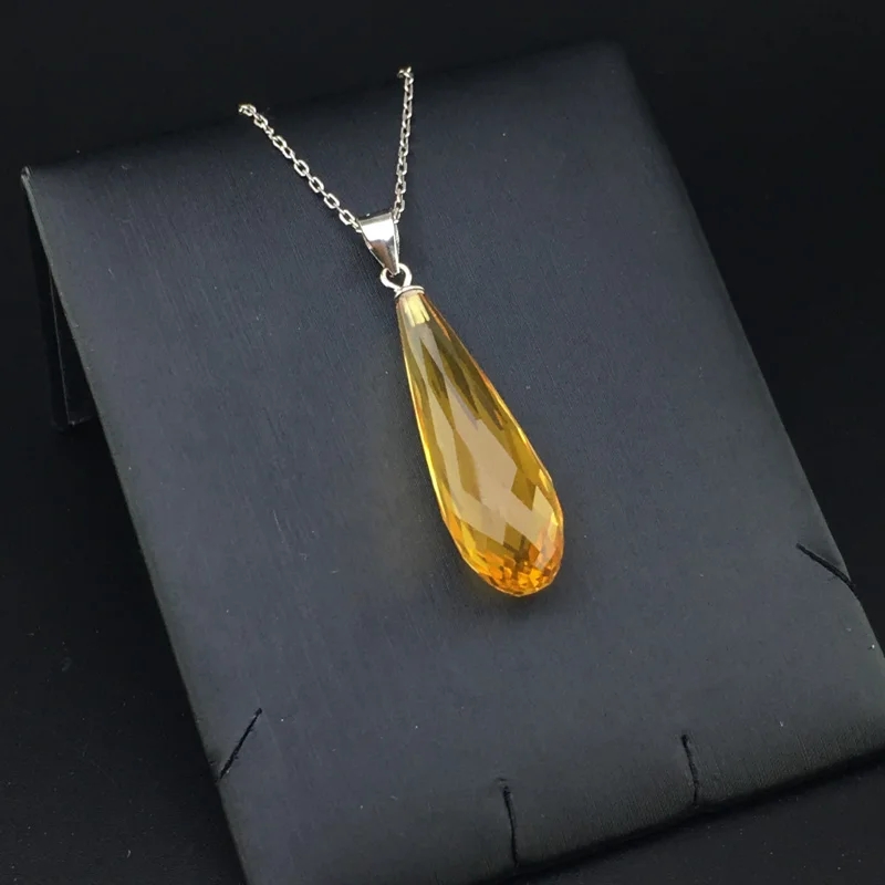 CSJ Natural Citrine Pendant Sterling 925 Silver Big Stone 8*20mm Fine Jewelry Necklace For Women Wedding Party Gift