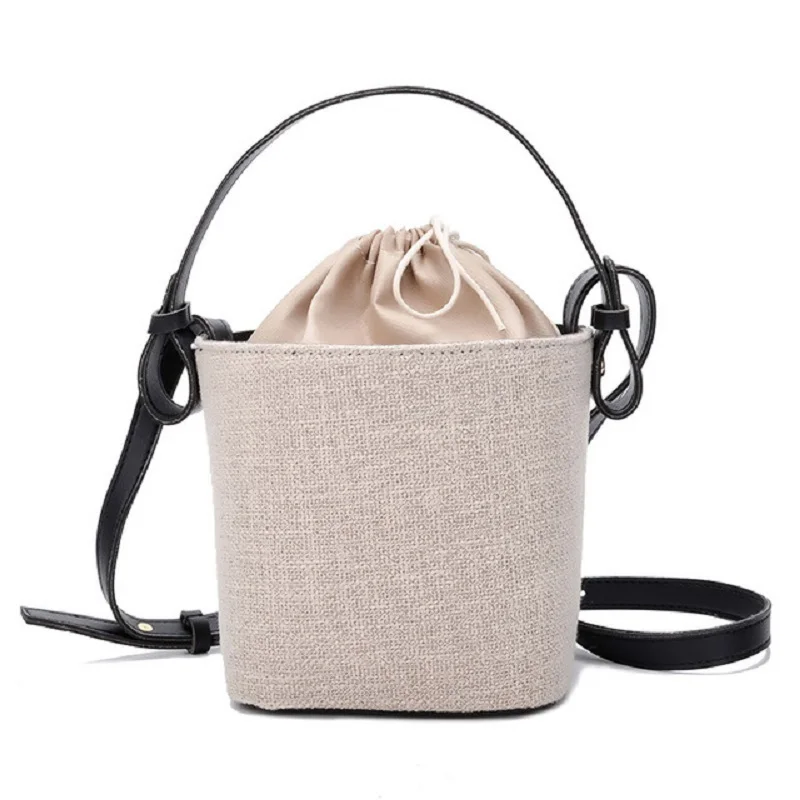 Летняя Новинка 2020 модная Льняная сумка ведро феи с всасыванием женская на одно