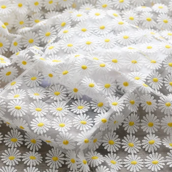 

Mesh Fabric White Daisy Embroidered Soft Lace Fabric