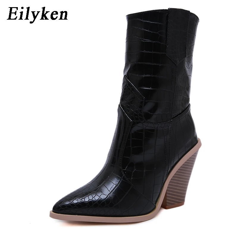 

Eilyken Chelsea Boots Women Ankle Boot Thick High Heels Pointed Toe Black Shoes Women Winter size 35-41
