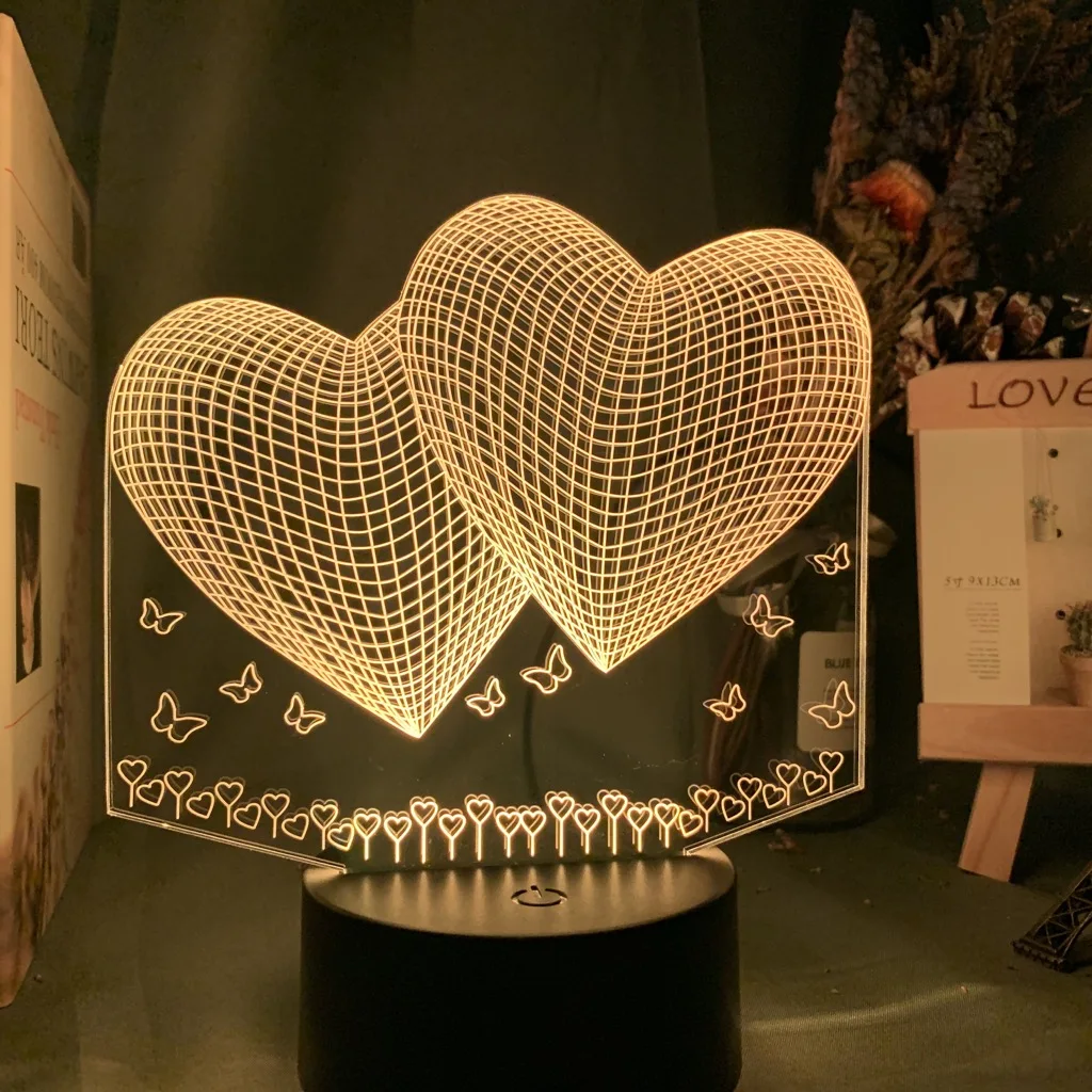 

Romantic 3d Night Lamp Heart Hologram Acrylic Laser Engrave Nightlight for Adult Bedroom Decoration Atmosphere Led Night Light