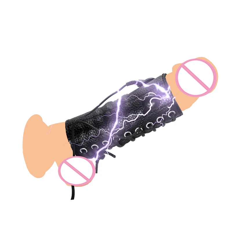 PU Leather Electro Shock Penis Rings Sex Toys For Male Masturbation Penis Stimulation Cock Extender,E-stim Adjustable Cock Rings