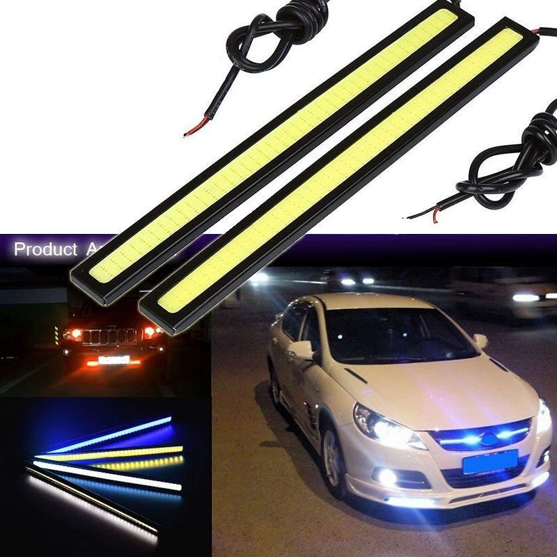  2Pcs 12V 6000K 8000K Car COB DRL LED Strip Light  Auto Waterproof Universal Daytime Running Light Car Auto Interior Styling Lamp 