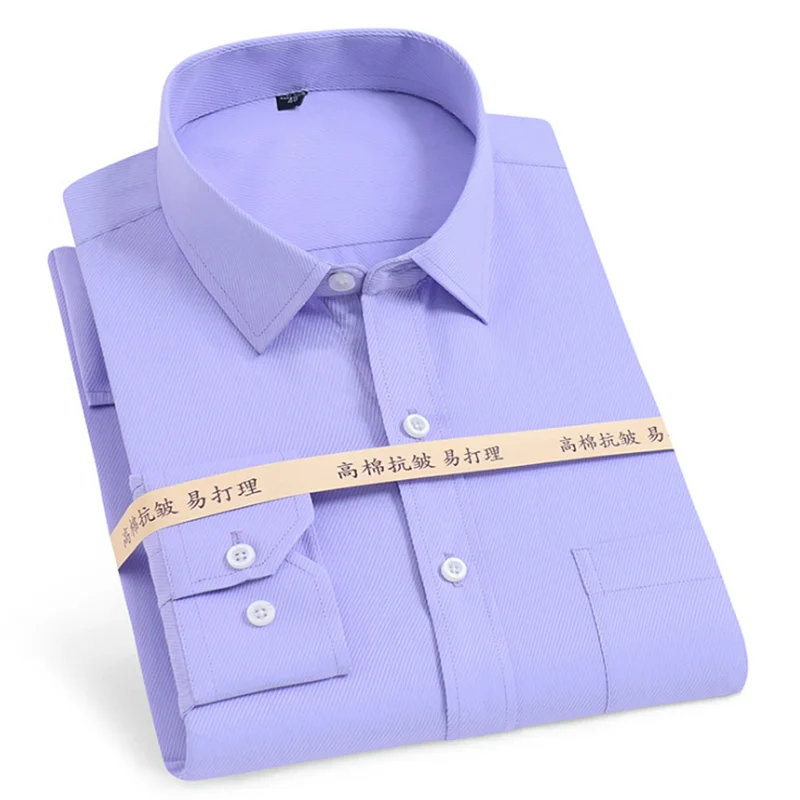 Formal Business Men Long Sleeve Single Breasted Shirts Cloth Turn-down Collar Single Breasted Solid Candy Color Wash and Wear - Цвет: purple