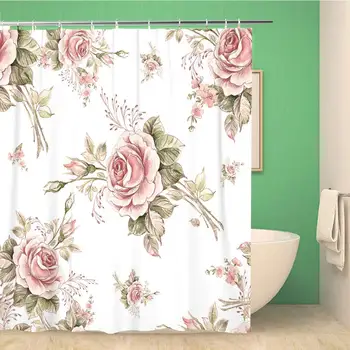 

Bathroom Shower Curtain Watercolor Roses in Bud Beautiful Pattern Exquisite of Sketches Polyester Fabric 72x72 inches Waterproof