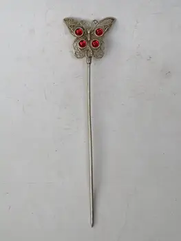 

YIZHU CULTUER ART Collection Old Chinese Tibet Silver Hand-made Butterfly Hairpin Hair Decoration