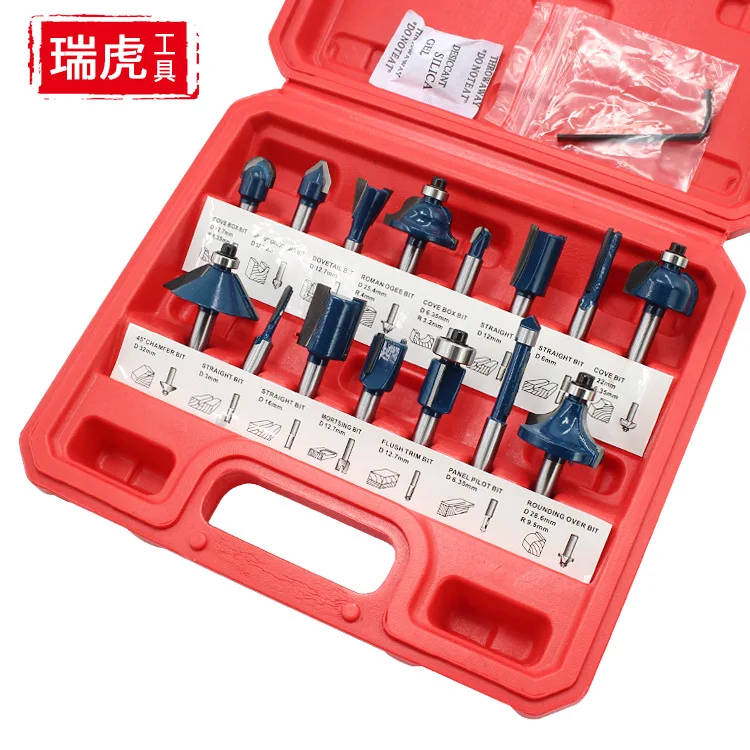 

Woodworking milling cutter plastic box set Trimming machine engraving machine combination woodworking tool 1/4 handle set 12PC/1