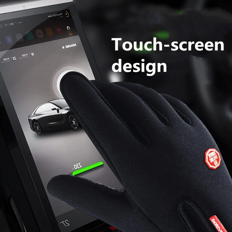 Winter Warm Gloves Men Women Anti-slip Plus Velvet Touch Screen Bicycle Cycling Gloves Full Finger Skiing Glove Black S M L XL