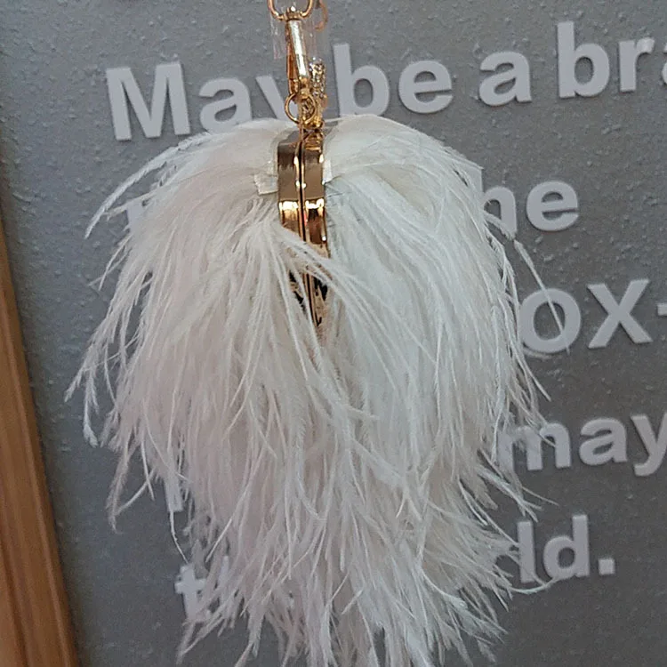 2022 Luxury Ostrich Feather Party Evening Clutch Bag Women Wedding Purses and Handbags Small Shoulder Chain Bag Designer Bag