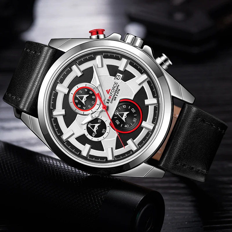 Топ ARMIFORCE мужские часы люксовый бренд военные спортивные часы мужские кожаные хронограф кварцевые аналоговые часы Relogio Masculino