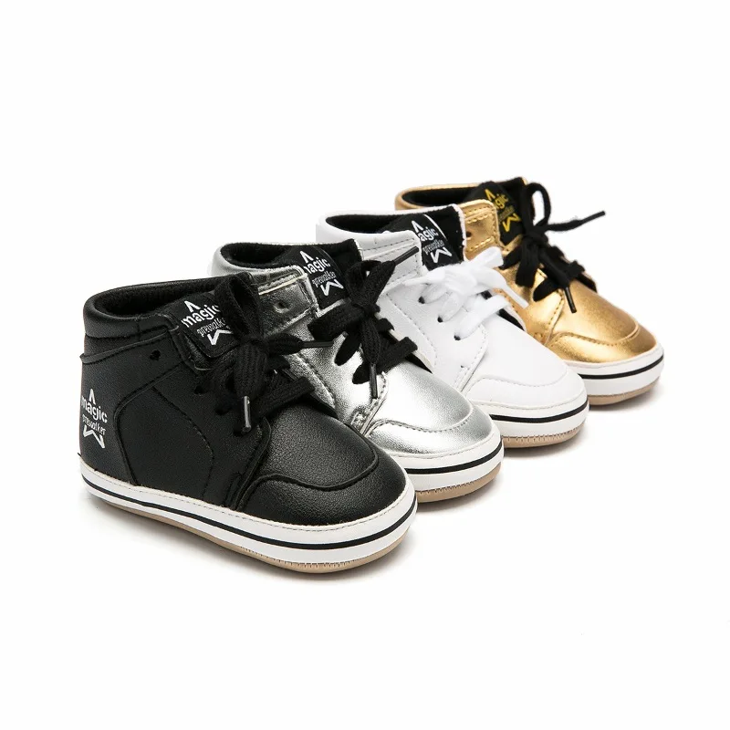 

New Baby Boy Girl High Shoes Soft Sole Warm Crib Boots Anti-slip Sneaker PU Breathable Solid First Walkers 3-12 M