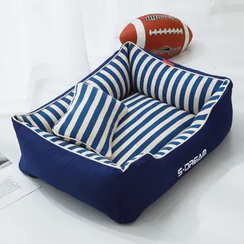 

Striped Pet Bed Pet Supplies Large Dog Hound Bed Cat Bed Pet Nest Navy Luxury Winter Red and Blue