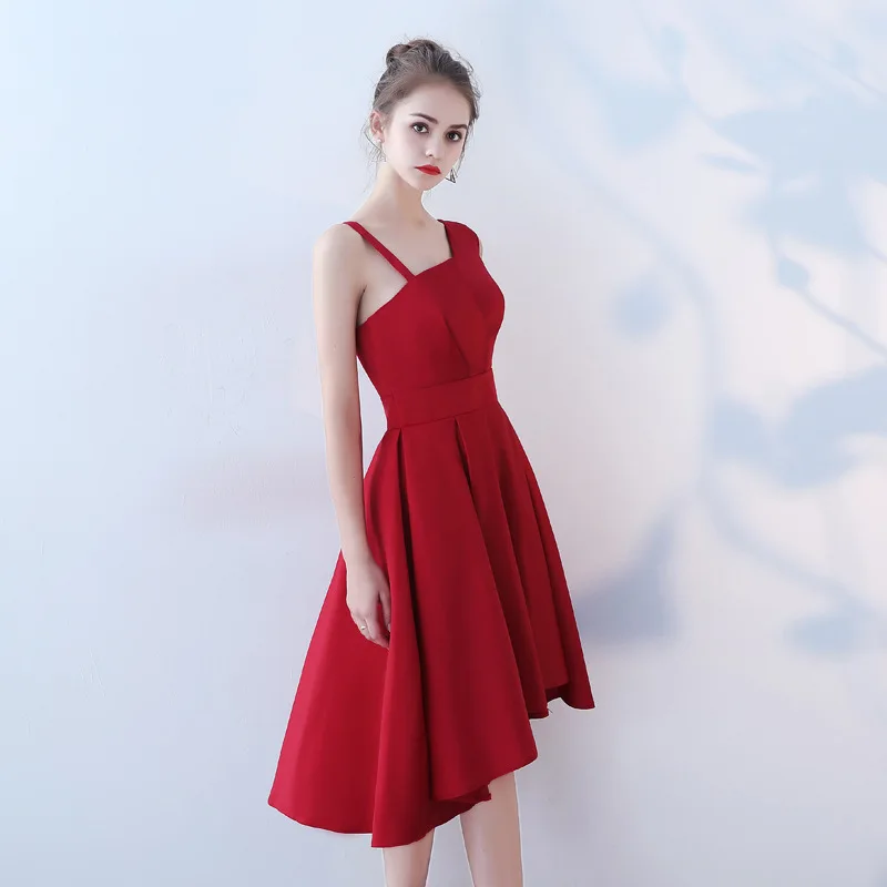 It's Yiiya Prom Dresses Sexy One Shoulder Women Party Gowns Burgundy Knee Length Formal Dress Elegant Vestido De Gala K220
