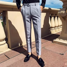Новинка, модные однотонные мужские белые деловые повседневные брюки, мужские облегающие повседневные брюки, Свадебный костюм, брюки