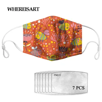 

WHEREISART Cute Kawaii Bee Pattern Women Outdoor Face Mouth Mask Non-disposable Windproof Mouth Maque