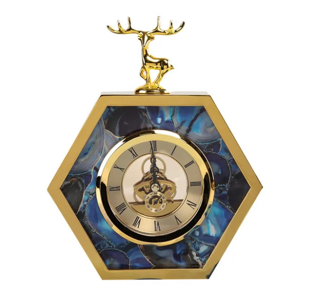 

Modern Exquisite Household Desk Clock With Deer High Grade Hexagon Mute Pendulum Bedroom Table Clock Boutique Decoration LF83