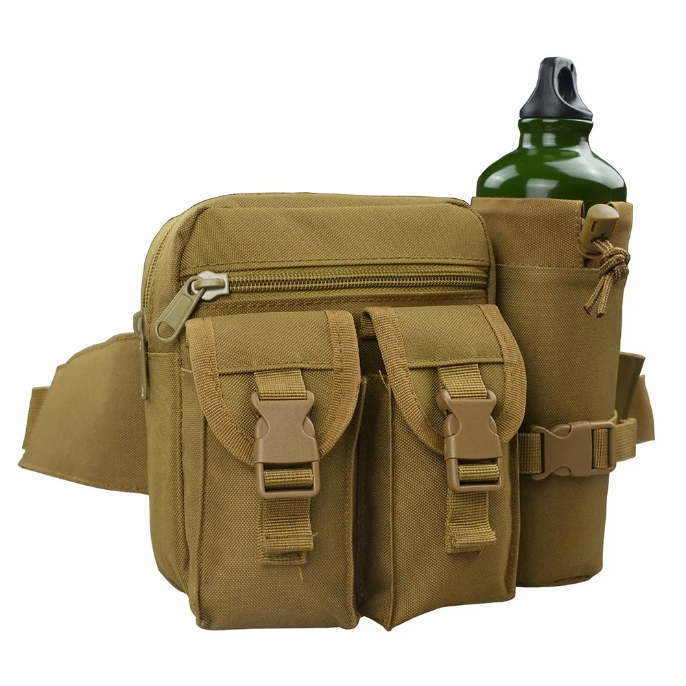 Тактическая поясная сумка с держателем для чайника, водонепроницаемая нейлоновая сумка для бутылки, мужской женский спортивный пояс, сумка для живота для охоты и велоспорта - Цвет: tan