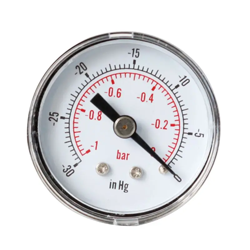 

Vacuum Gauge for Air Fuel Oil or Water 40mm 0/30"Hg & 0/-1 Bar 1/8" BSPT Back