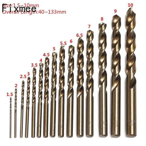 15pcs/set HSS-CO 1.5-10mm High Speed Steel M35 40-133mm Length Wood Metal Drilling High Speed Steel M35 Cobalt Twist Drill Bit 15pcs/set HSS-CO 1.5-10mm High Speed Steel M35 40-133mm Length Wood Metal Drilling High Speed Steel M35 Cobalt Twist Drill Bit