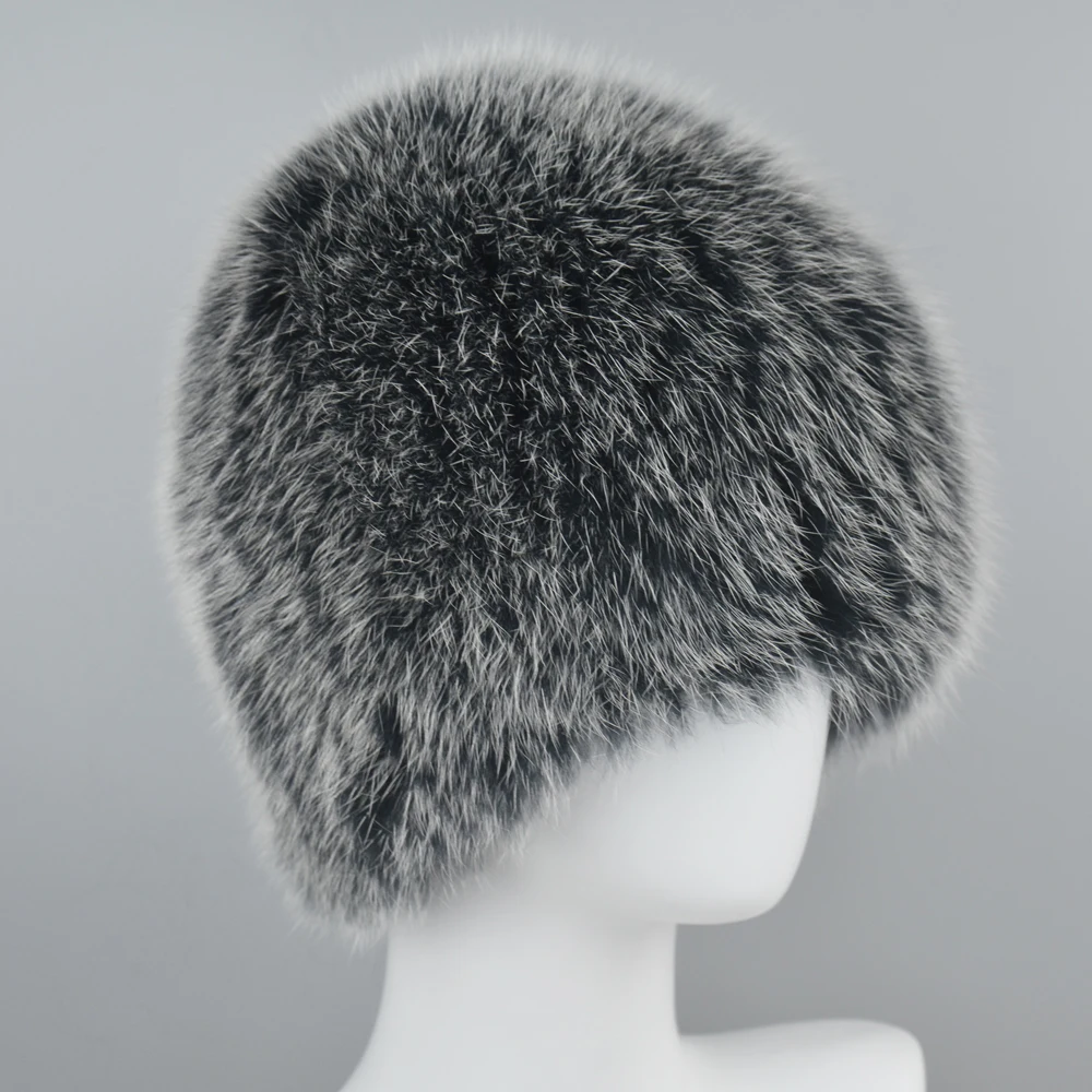 2025 New Luxury 100% Natural Real Fox Fur Hat Women Winter Knitted Real Fox Fur Bomber Cap Girls Warm Soft Fox Fur Beanies Hats 6