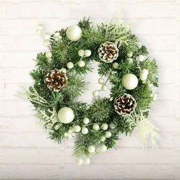 

Christmas decoration wreath hanging decoration wreath flocking PVC pine cones with balls Christmas wreath