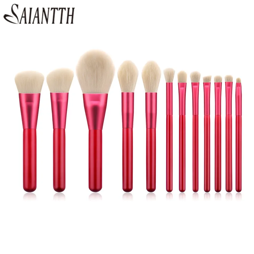 

SAIANTTH 12pcs red wood makeup brushes set bronzer sculpting blush concealer brush professional cosmetic beauty pincel maquiagem