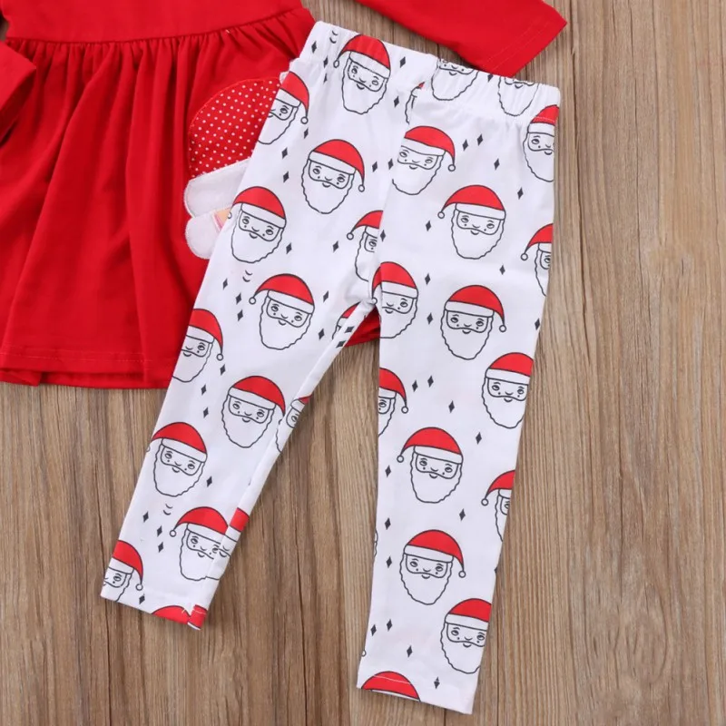 Рождественская Одежда для маленьких девочек футболка с длинными рукавами и принтом Санта Клауса платье брюки с повязкой на голову комплект одежды для малышей