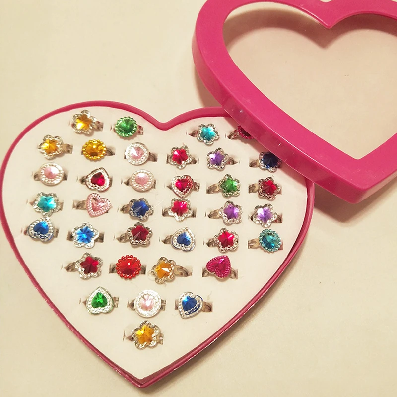 10 unids/lote niños anillos de cristal de caramelo del juguete de la flor en forma de corazón anillo de mezcla de joyas para el dedo anillos juguetes para niños niñas