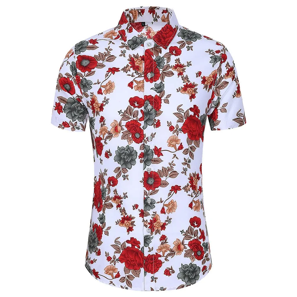 

2020 Summer Holiday Fashion Slim Loose Hawaii Short Sleeve Printed Turn-down Collar T-shirt Tops Casual Loose T Shirt Summer