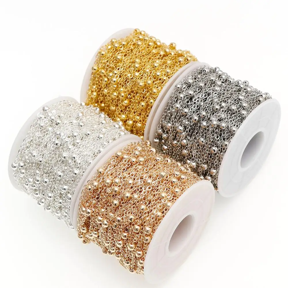 5Colors25yardNecklaceChainswith4mmBeadsRhodiumSilverKCGold