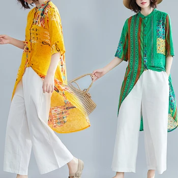 

Women Set New Casual Summer Long Print Blouse Top and Pants Suit Two 2 Pieces Boho Chic Gypsy Fashion Clothing Female Plus Size