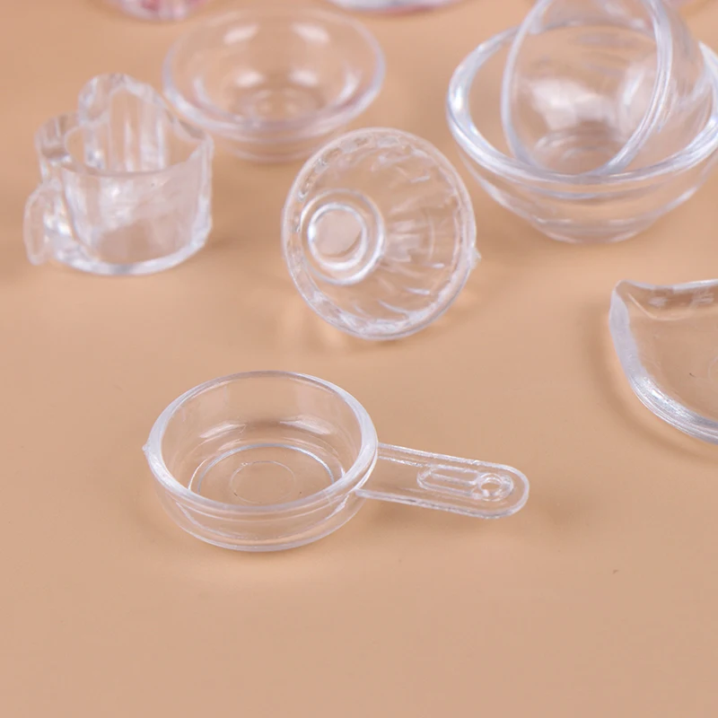 17Pcs/Set Mini Transparent Kitchenware Toy Drink Cups Dish Plate Tableware Miniatures DIY Pretend Play