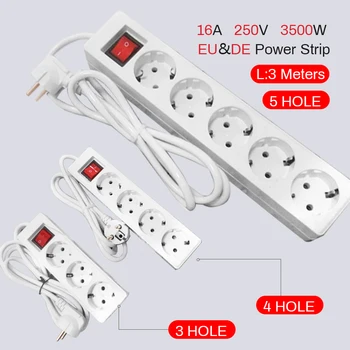 

Power Strip Surge Protector Pin Plug Power Strip EU With Switch 2M Cord 10A 250V 3 Outlets 3 USB Extension Socket