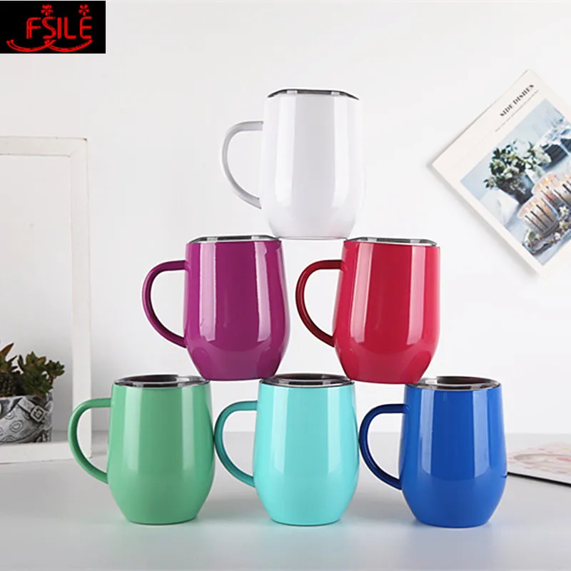 

FSILE Fashion Eggshell Cup Double Vacuum Stainless Steel Mug with Handle Creative Personality Outdoor Mug Office Exquisite Mug