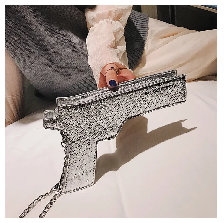 Fanny 3D цепи в форме пистолета женские сумки через плечо роскошные из искусственной кожи Сумка через плечо женские шикарные маленькие кошельки клатч сумка для девочек