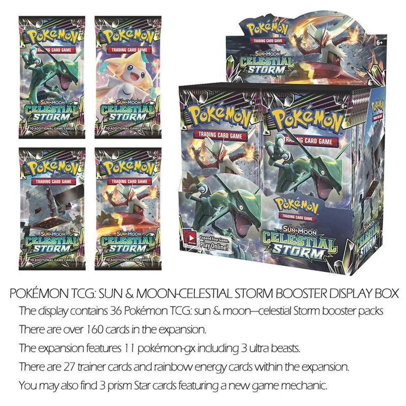 36 упаковок в коробке Pokemon TCG: Sun& Moon Sm11, подвесной светильник, герметичная коробка, набор коллекционных торговых карточек, игрушки для детей