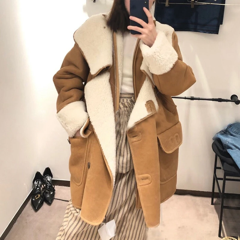 

Natural Leather And Fur Women Coat Long Double-Faced Fur 2019 Winter Fashion Merino Sheep Fur Warm Real Fur Clothing