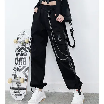 

Spring Hip Hop Chian Zipper Cargo Pants Women Streetwear High Waist Hip Hop Trousers Military Army Combat Camouflage Long Pants
