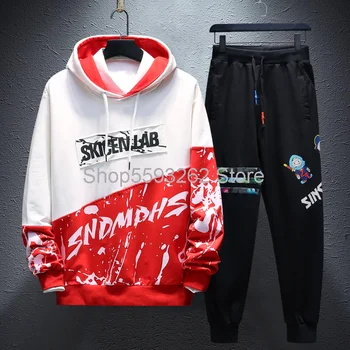 

Sweater men's suit hoodie style pullover printed sweater Tide brand champion sweater men's casual set