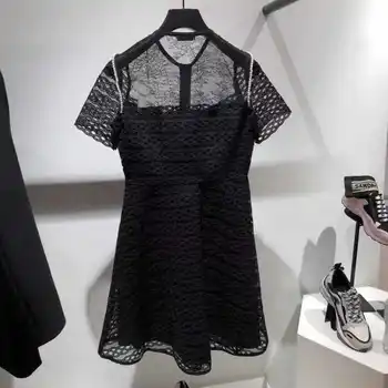 

19 Temperament Lady Lace Hook Flower Hollow Out Pearl Decoration Dress 93233