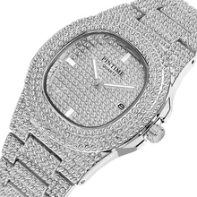 Серебристо-золотые мужские часы в стиле хип-хоп, Топ бренд, роскошные часы с бриллиантами, мужские кварцевые часы из стали, женские мужские часы, мужские часы