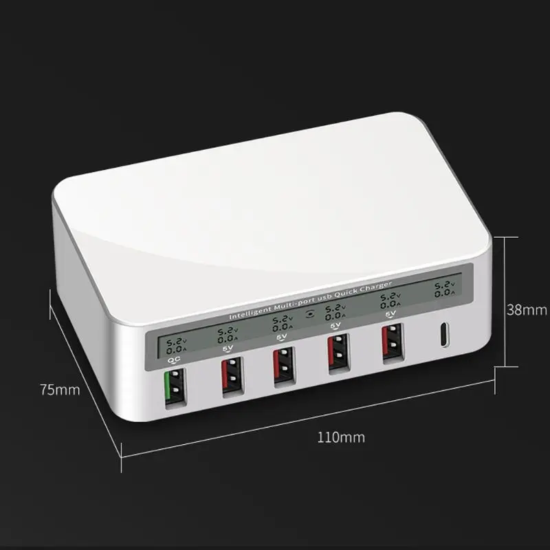 6-в-1 Тип C 5 USB QC 3,0 Быстрая зарядка с ЖК-дисплей Напряжение ток Дисплей для iPhone iPad samsung Xiaomi huawei сотовый телефон планшет