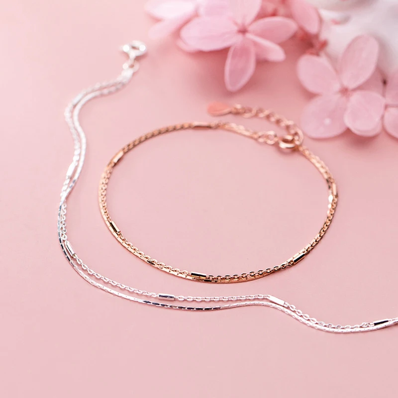 

Modian Adjustable Rose Gold Color Link Chain Bracelet for Women 925 Sterling Silver Simple Geometric Bracelet Fine Jewelry Gift