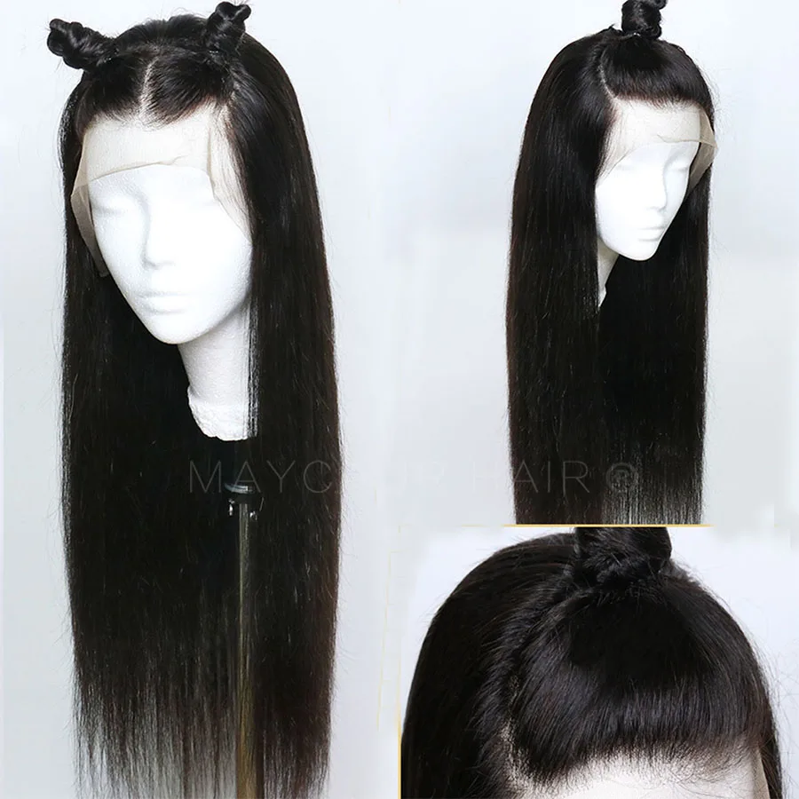 Maycaur Black Color Long Straight Synthetic Lace Front Wigs For Black Women Gluless Wig with Natural Hairline (2)