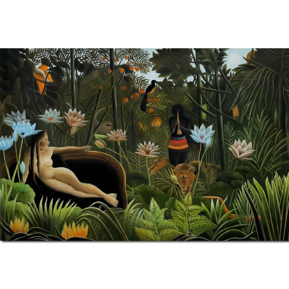 

Modern Canvas Art Living Room Decor The Dream by Henri Rousseau Oil Painting Handmade Tropical Landscape Artwork Large Beautiful