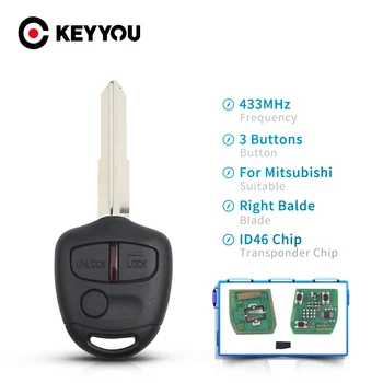 

KEYYOU For Mitsubishi Lancer Outlander Shogun Pajero 2005 Fob 3 Buttons Car Remote Key 434 MHZ ID46 Chip Auto Uncut Right Blade