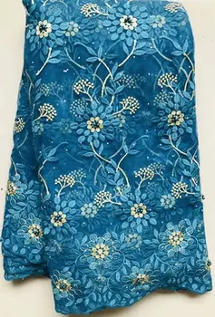 

Latest Royal Blue Tulle Lace Fabric High Quality Europe And American Fashion Fabric With Beads Stone French lace Fabrics
