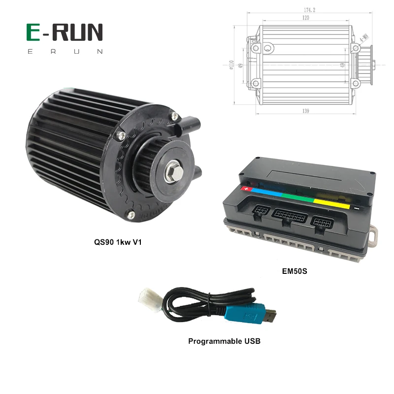 

QS 90 1KW PMSM Mid Drive Motor 72V 55KMH With EM50S 50A Sine Wave Controller For Electric Scooter