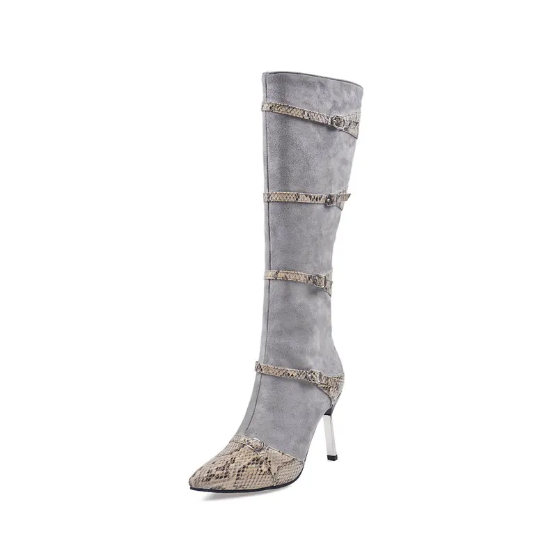 

Sexy Snake Skin Print Boots Pointed Toe Thin Heels Thigh High Boots for Plus Size Women PU Leather Over Knee Boots Winter Shoes
