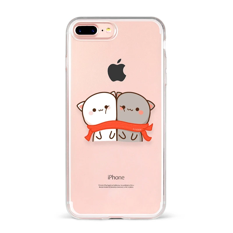 Peach Mochi Cat мультфильм Ctue Прекрасный Любовь Пара телефон чехол для iPhone 7 6 6S 8 PLUS X XS XR Max прозрачный мягкий чехол для девочки